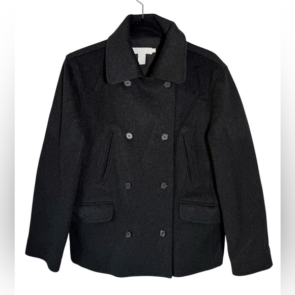 J. Crew Women's Wool Peacoat Jacket Small Double Breasted Black Fully Lined Coat - Picture 1 of 11